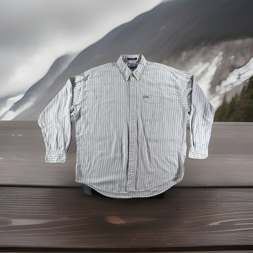 VTG Chaps Ralph Lauren Button Dn, Shirt, Red, White, And Blue Pinstripe, Size XL